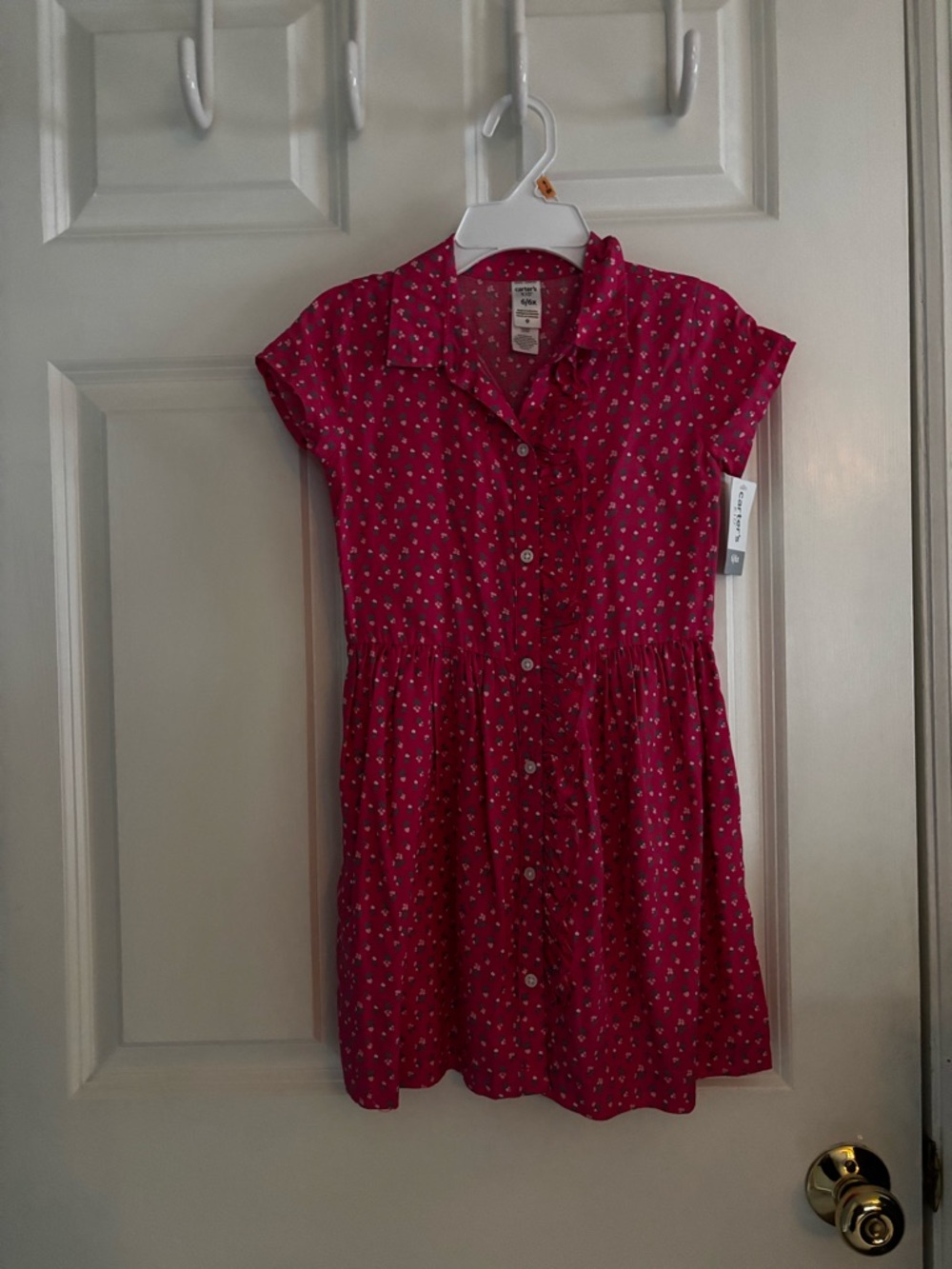Carter's Hot Pink Short-Sleeve Button-Front Dress with Micro Print